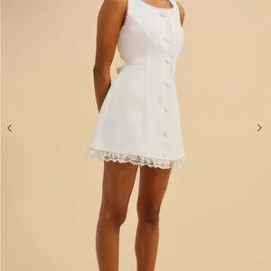 Lovers + Friends White Lace-Trim Button Mini Dress